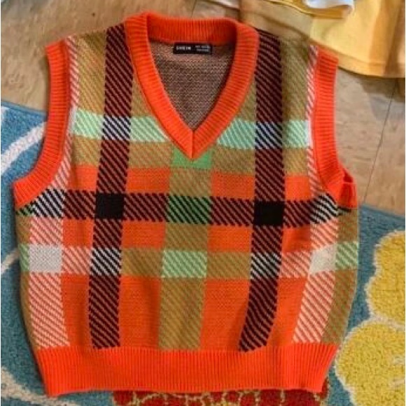 Cute Orange and Green Plaid Vest - Picture 2 of 6